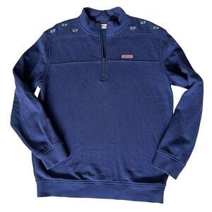 Vineyard Vines Navy Blue Terry 1/4 Zip Pullover Sweatshirt Whales S Nautical